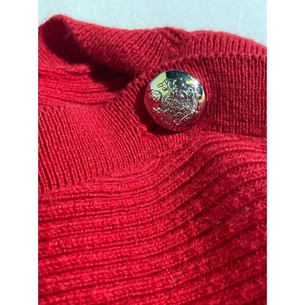 Lauren Ralph Lauren Ribbed Sweater Red Boat Neck Button Shoulder Women's Large - Picture 7 of 10